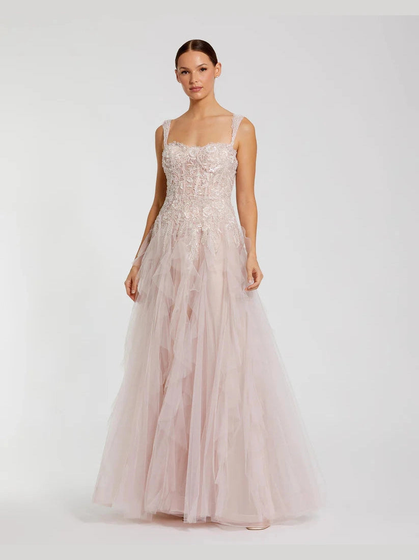 Strap Bustier Tulle Gown With Ruffle Skirt