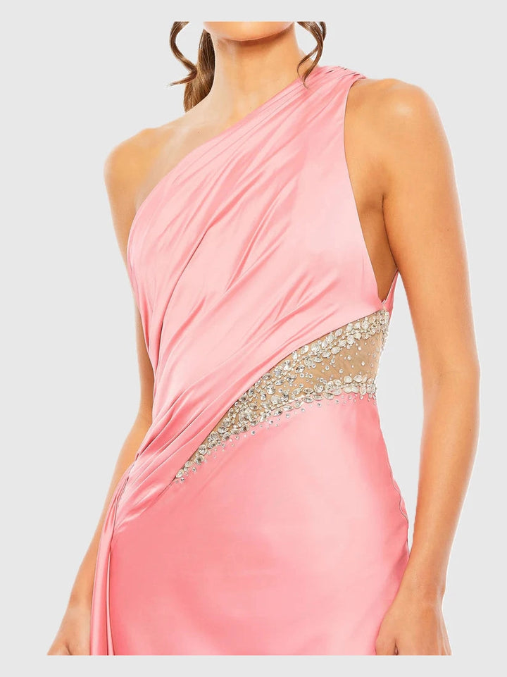 One Shoulder Embellished Satin Gown