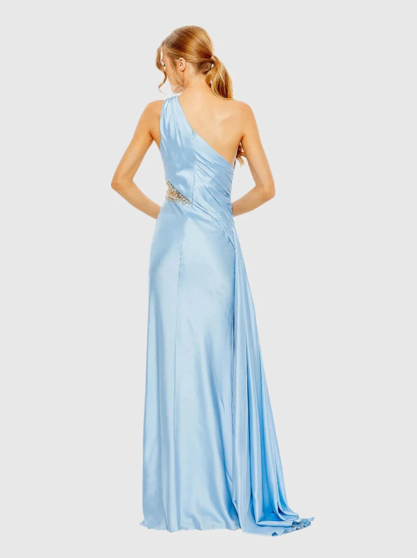 One Shoulder Embellished Satin Gown