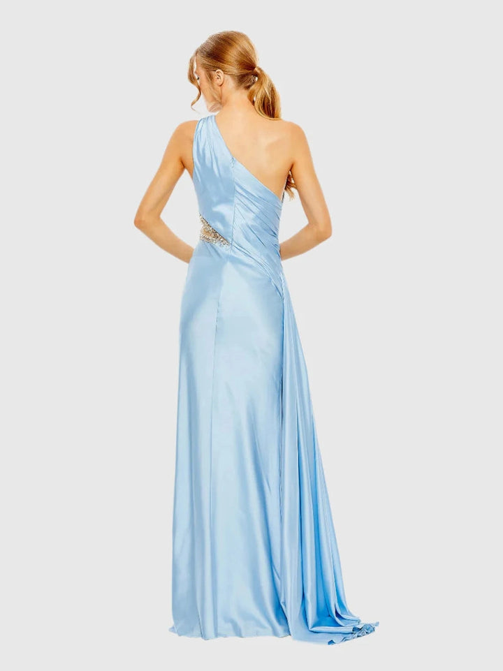 One Shoulder Embellished Satin Gown