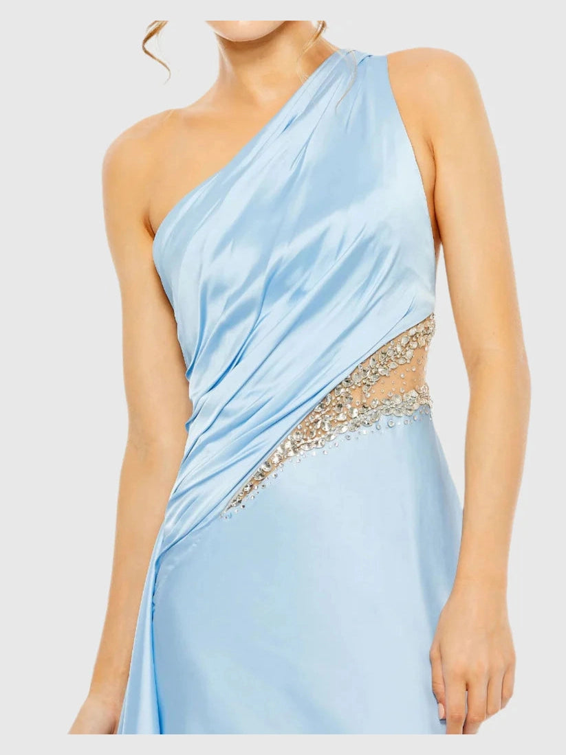 One Shoulder Embellished Satin Gown