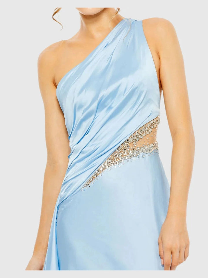 One Shoulder Embellished Satin Gown