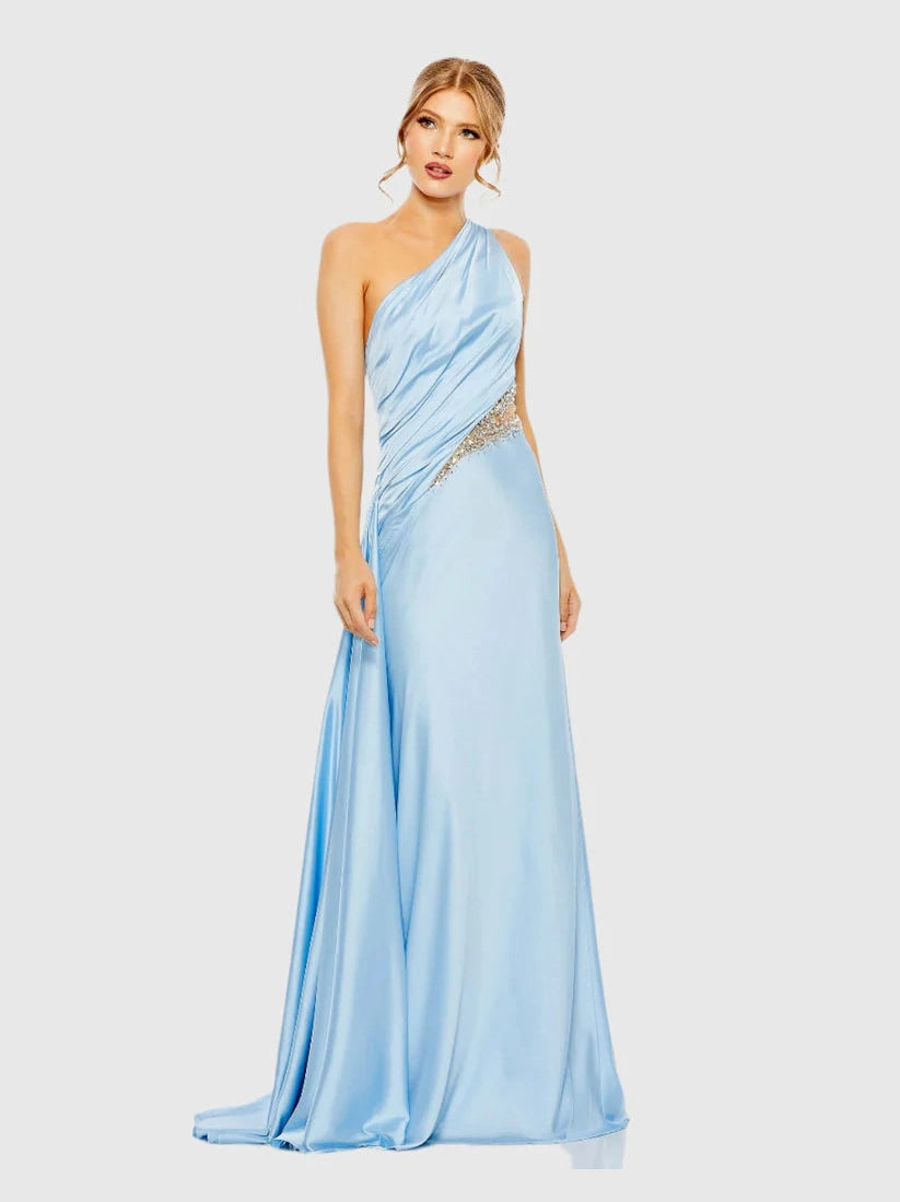 One Shoulder Embellished Satin Gown