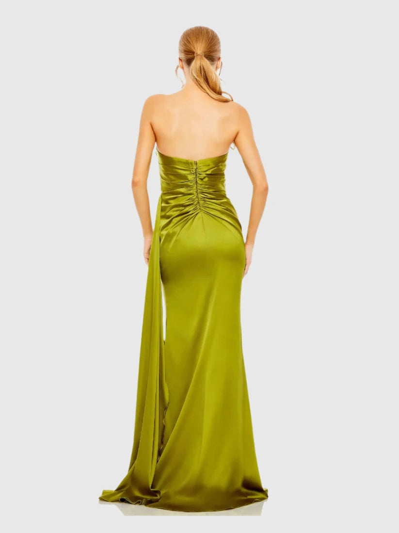 Strapless Embellished Sweetheart Neckline Satin Gown