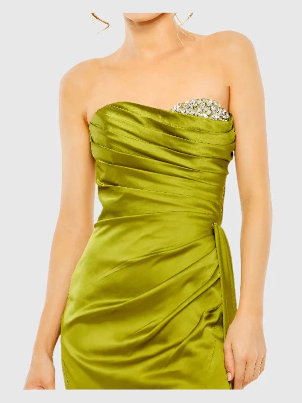 Strapless Embellished Sweetheart Neckline Satin Gown