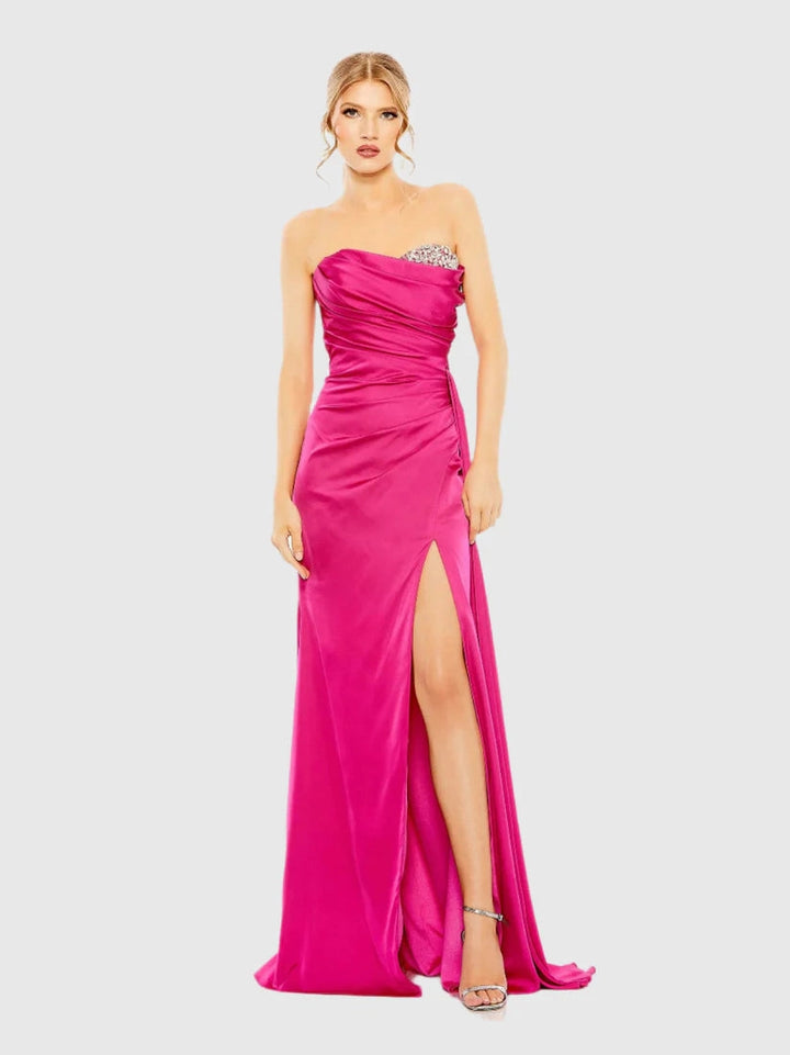 Strapless Embellished Sweetheart Neckline Satin Gown