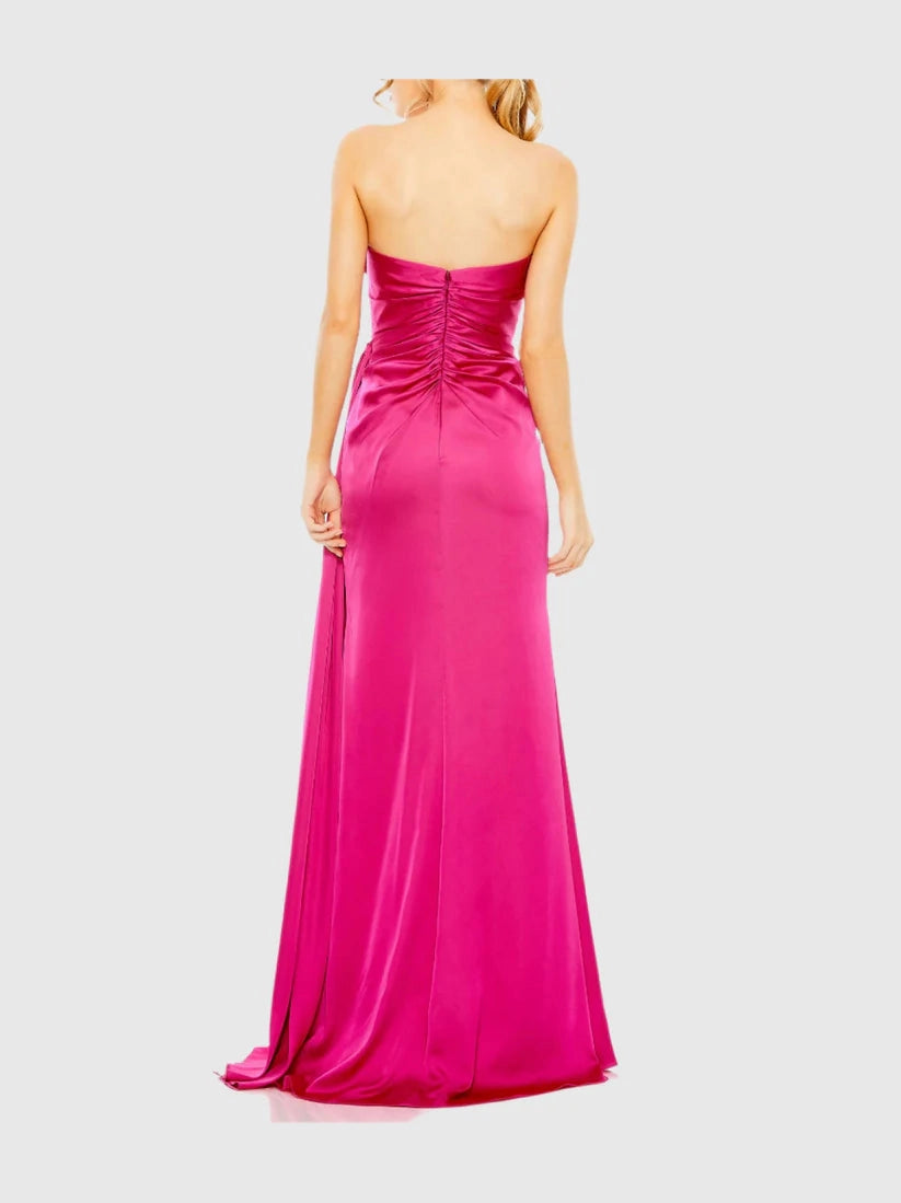 Strapless Embellished Sweetheart Neckline Satin Gown