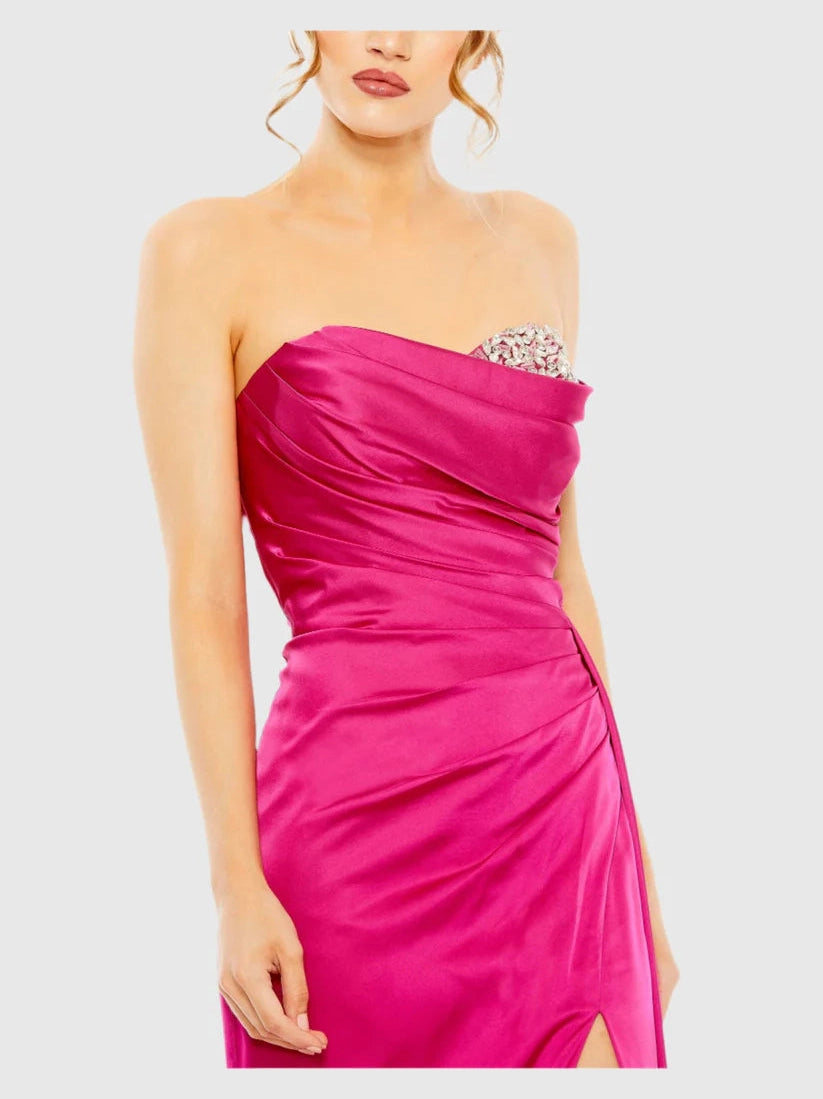 Strapless Embellished Sweetheart Neckline Satin Gown