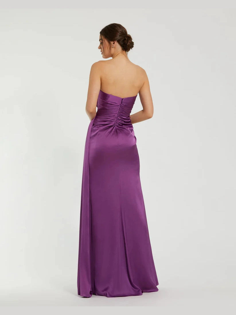 Strapless Embellished Sweetheart Neckline Satin Gown
