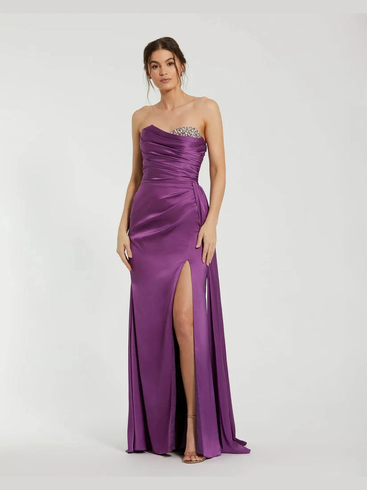 Strapless Embellished Sweetheart Neckline Satin Gown