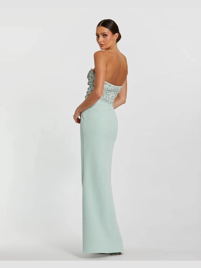 Strapless Crepe Fitted Gown With Rhinestones