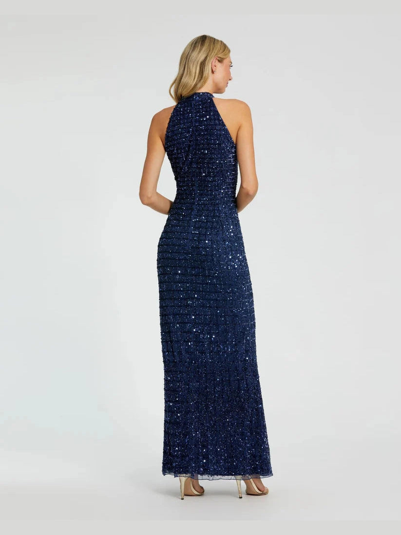 Embellished Halter Neck Keyhole Gown
