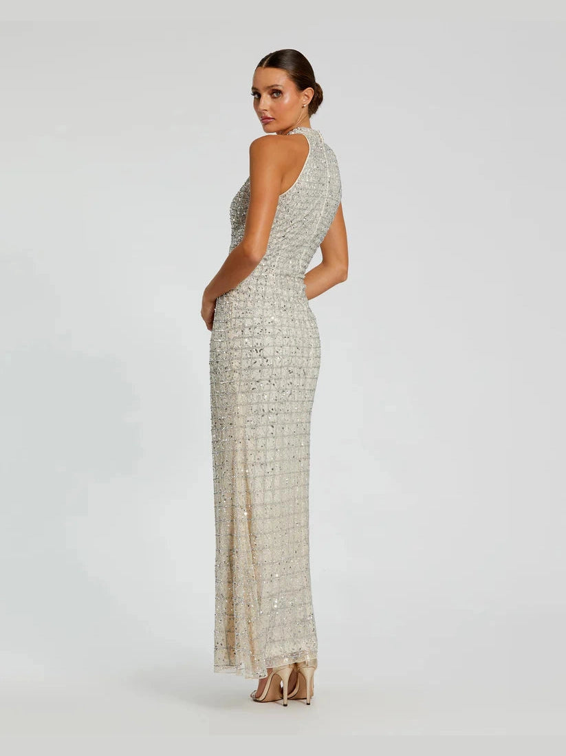 Embellished Halter Neck Keyhole Gown