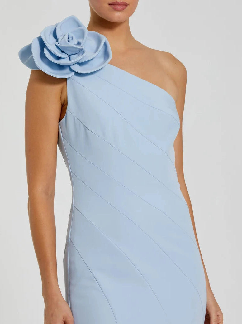 Crepe One Shoulder Mermaid Gown With 3D Flower