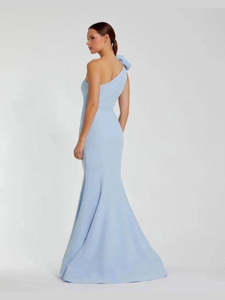 Crepe One Shoulder Mermaid Gown With 3D Flower