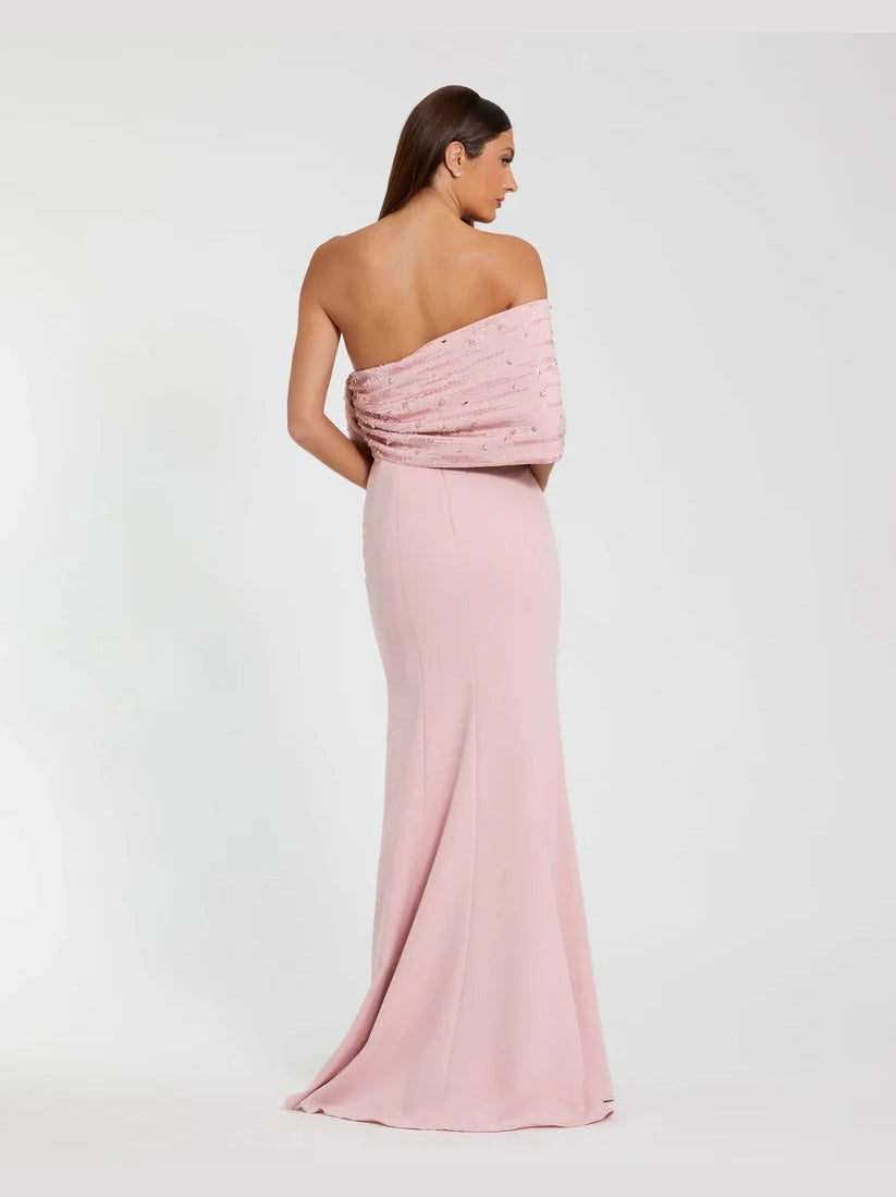 Pink Beaded Off The Shoulder Bow Satin Mermaid Gown