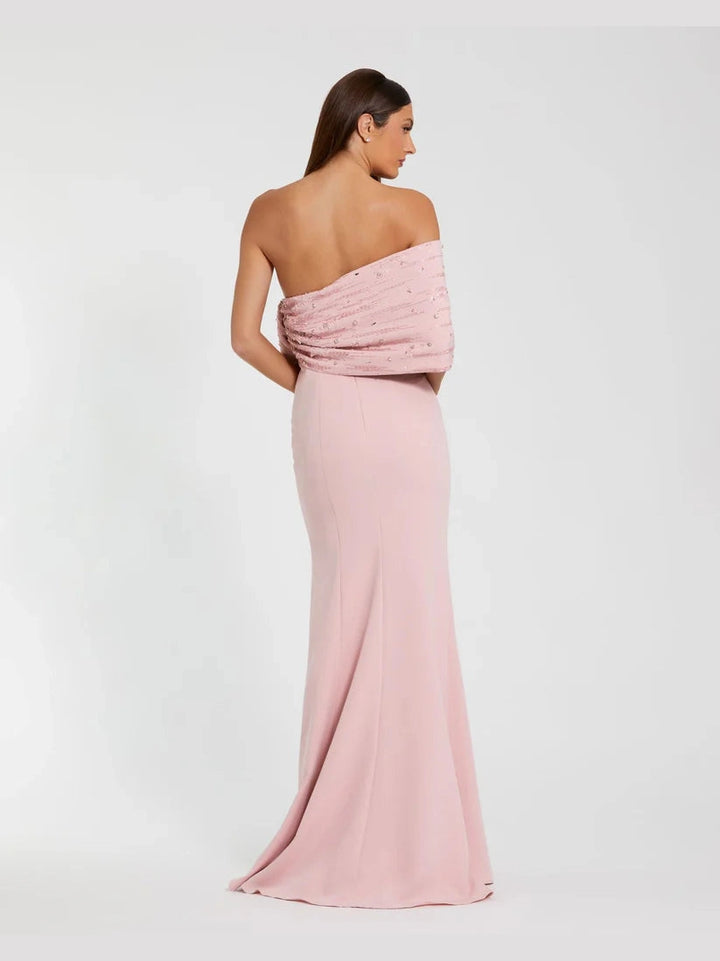 Pink Beaded Off The Shoulder Bow Satin Mermaid Gown