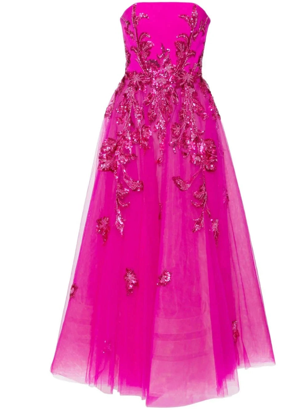 FUSCHIA STRAPLESS CREPE DESS