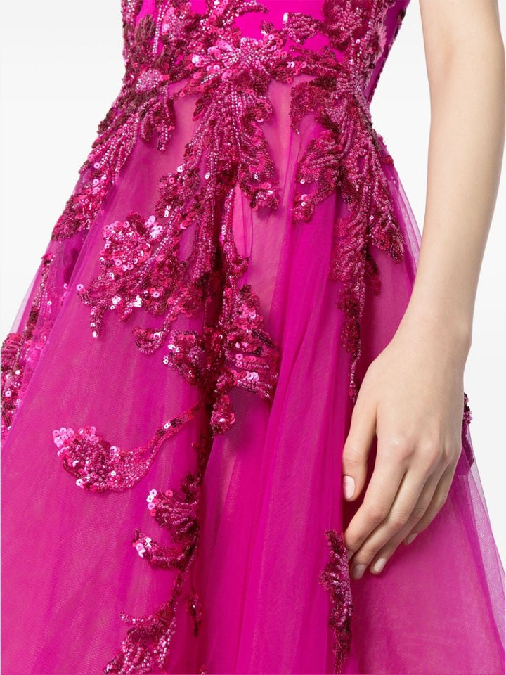 FUSCHIA STRAPLESS CREPE DESS