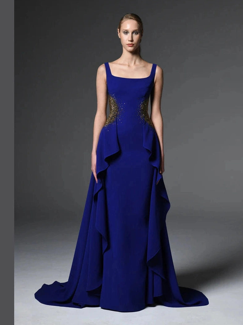 Crêpe Gown with Embroidered Waist