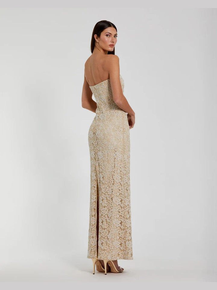 Strapless Beaded Lace Fitted Column Gown