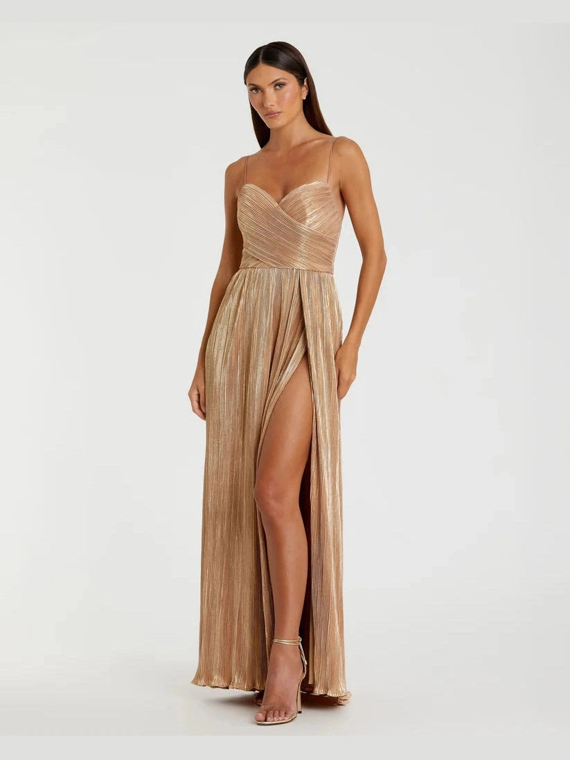 Metallic Ruched A Line Gown