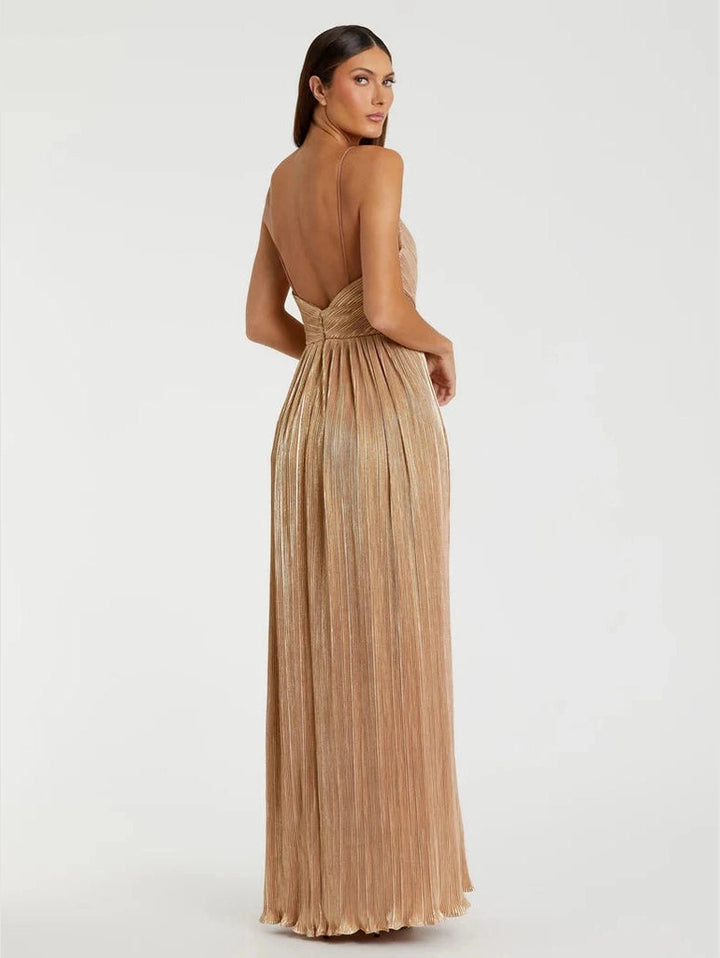 Metallic Ruched A Line Gown