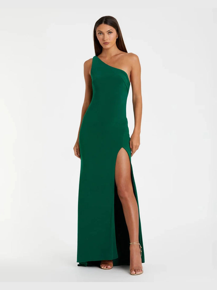 Jersey One Shoulder Draped Back Gown