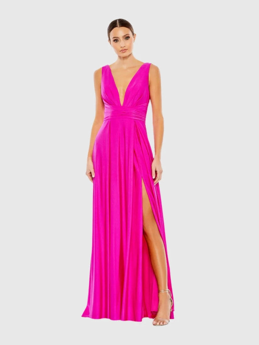 Jersey Plunge Neck Evening Gown