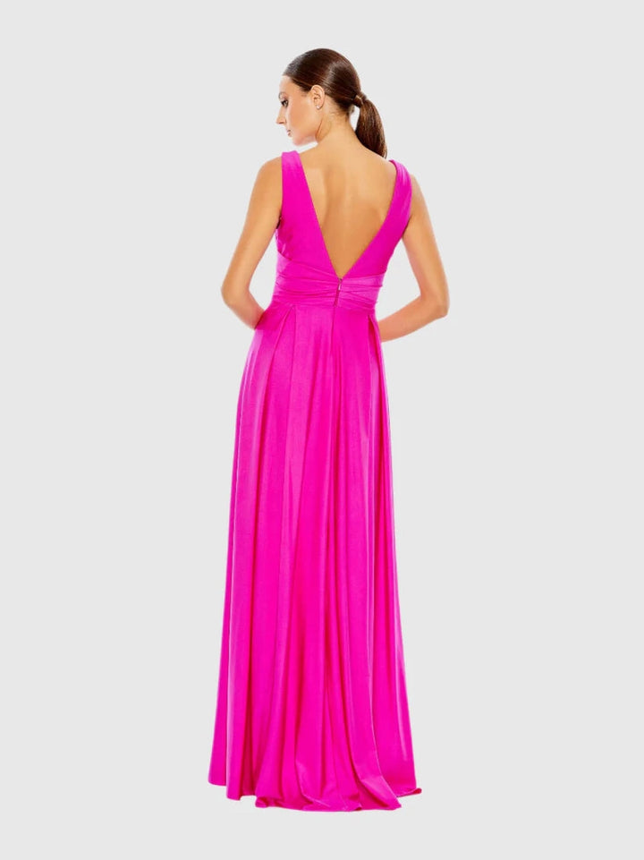 Jersey Plunge Neck Evening Gown