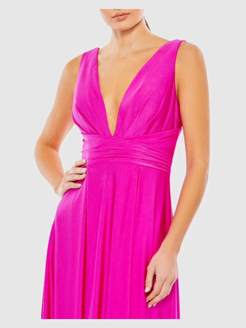 Jersey Plunge Neck Evening Gown