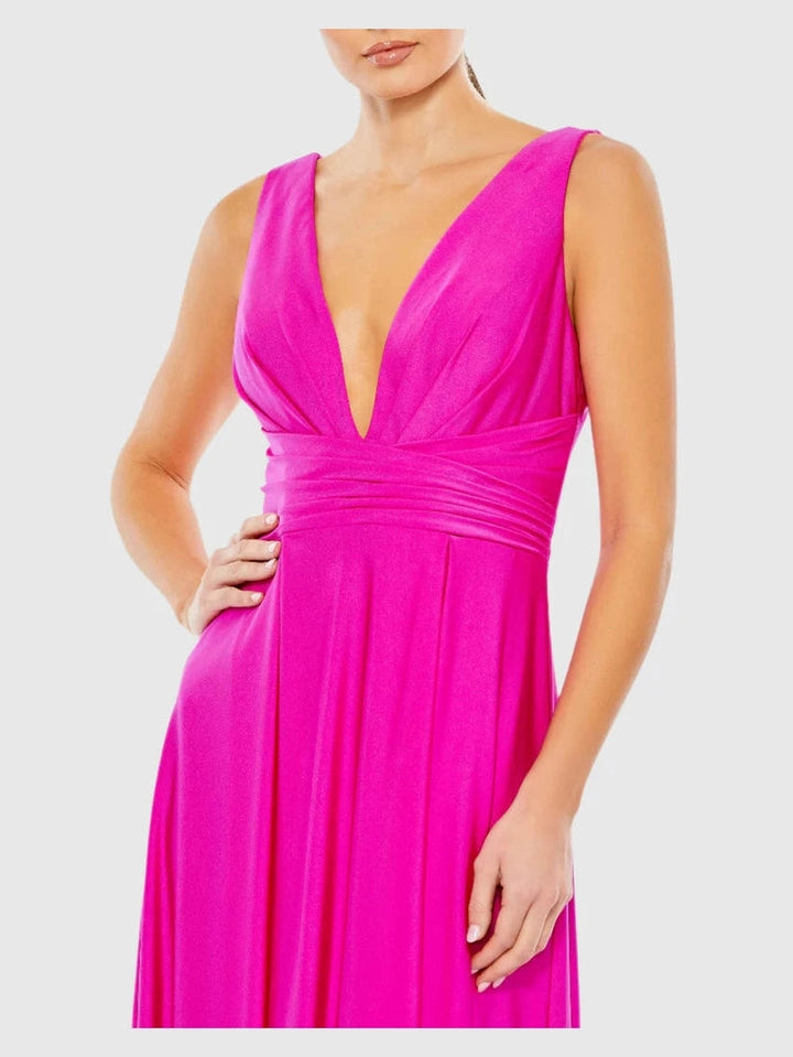 Jersey Plunge Neck Evening Gown