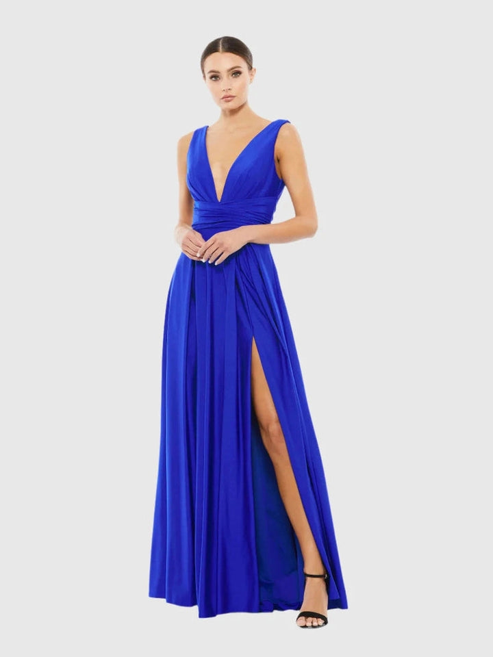 Jersey Plunge Neck Evening Gown