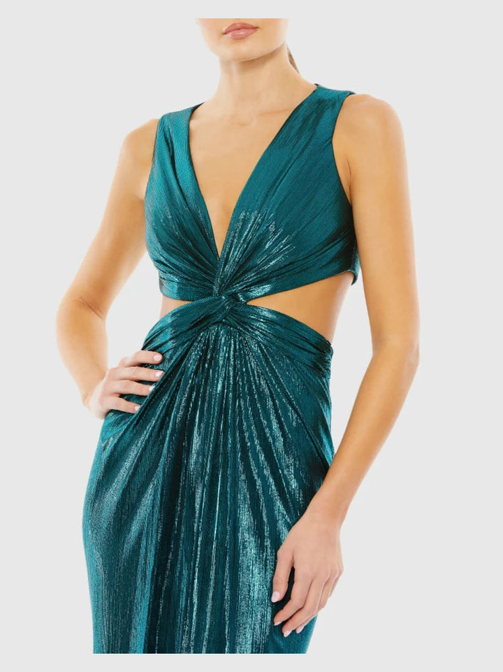 Teal Metallic Cut Out Gown