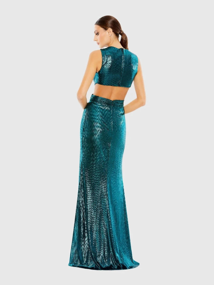 Teal Metallic Cut Out Gown