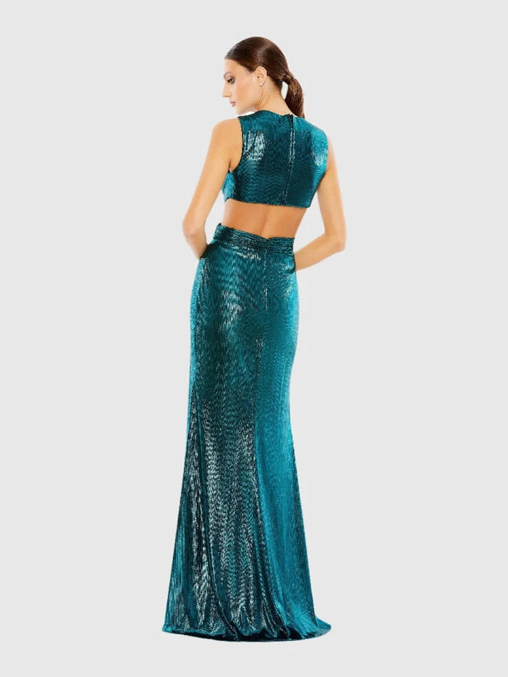 Teal Metallic Cut Out Gown