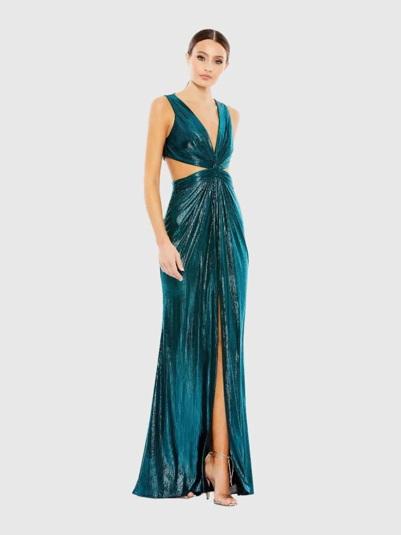 Teal Metallic Cut Out Gown