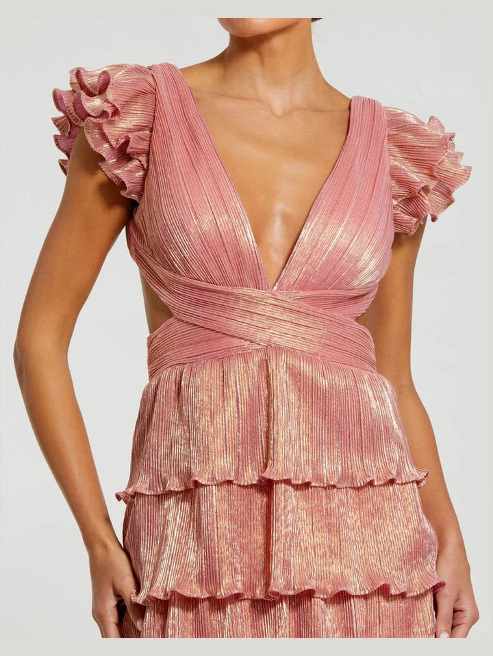 Ruffle Tiered Criss Cross Lace Up Gown