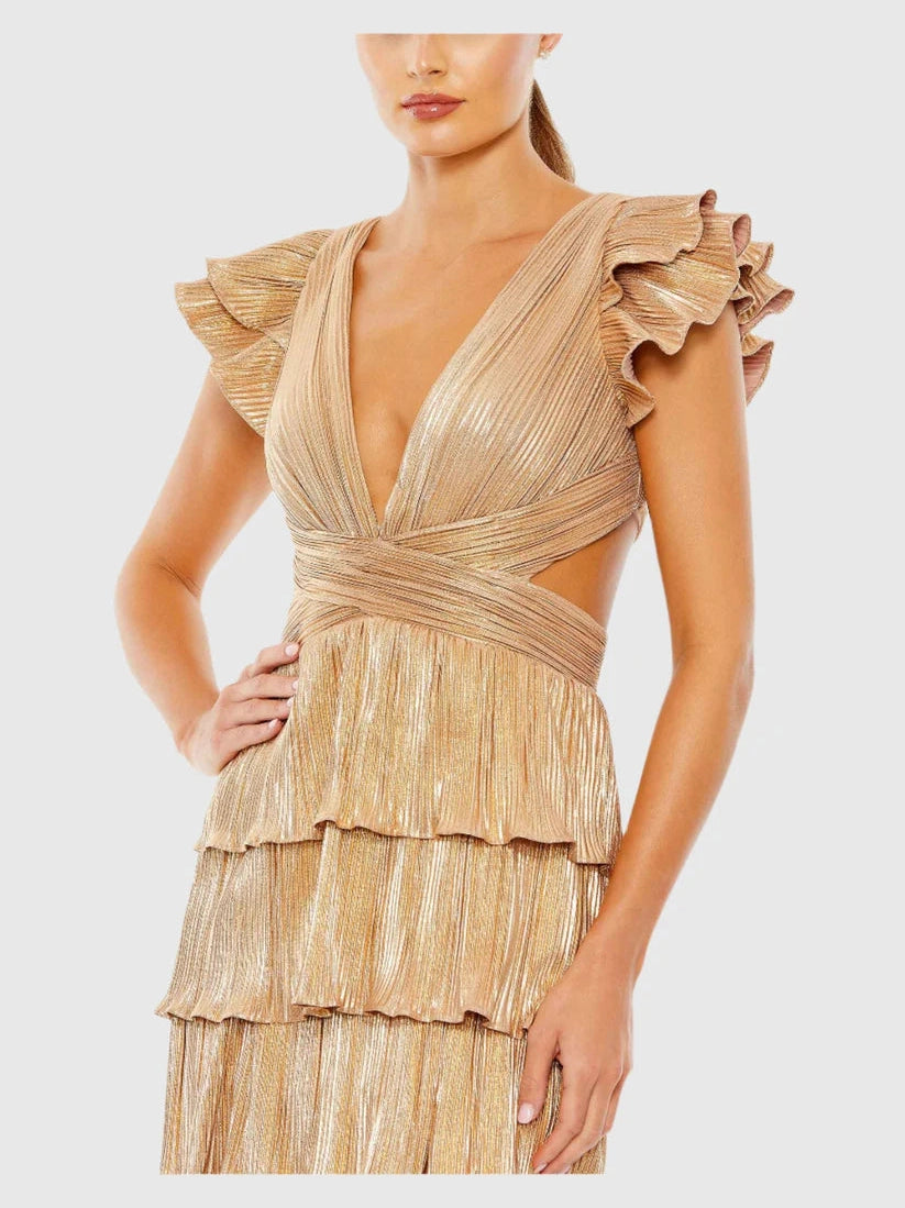 Ruffle Tiered Criss Cross Lace Up Gown