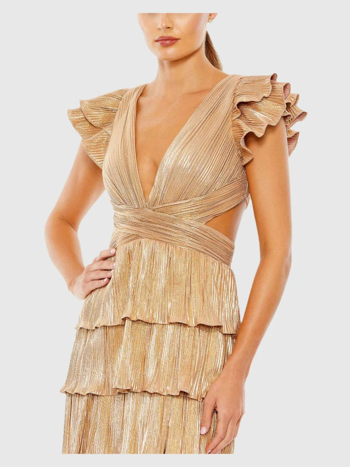 Ruffle Tiered Criss Cross Lace Up Gown