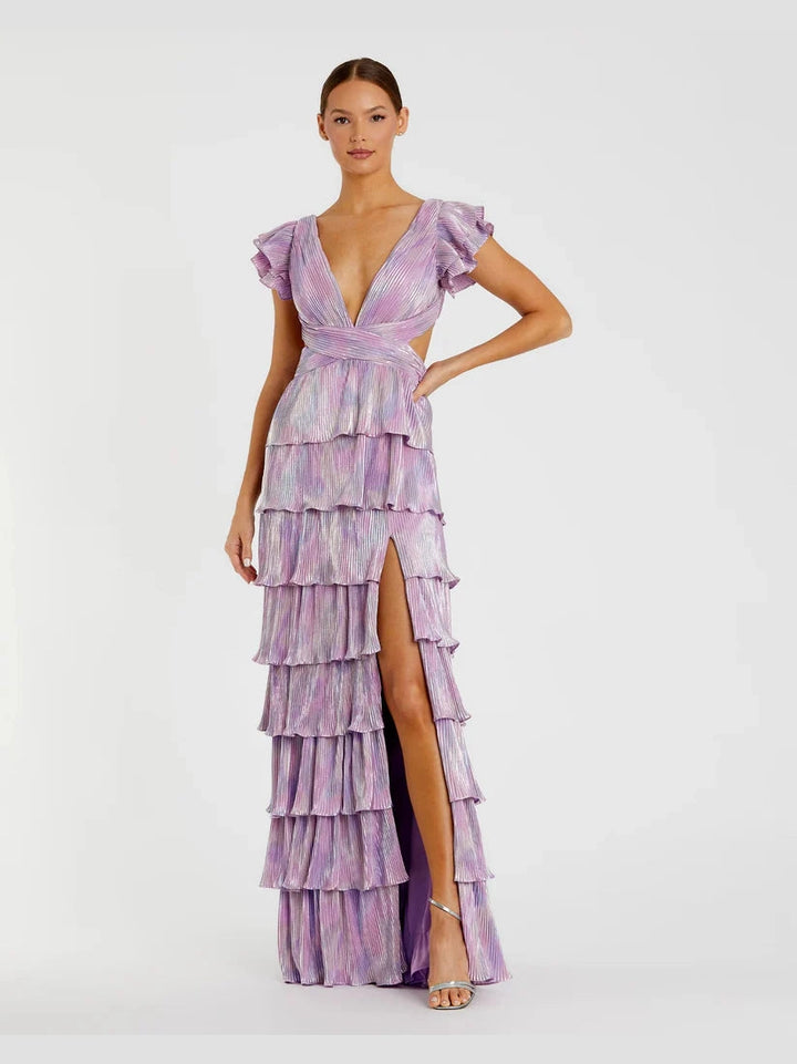 Ruffle Tiered Criss Cross Lace Up Gown