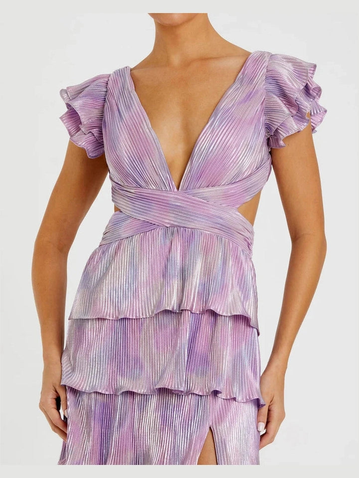 Ruffle Tiered Criss Cross Lace Up Gown