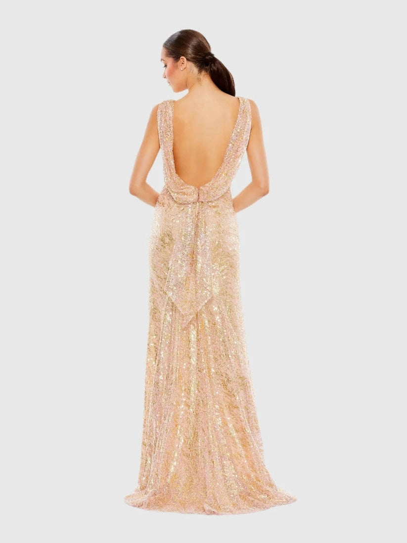 Sleeveless High Neck Sequin Gown