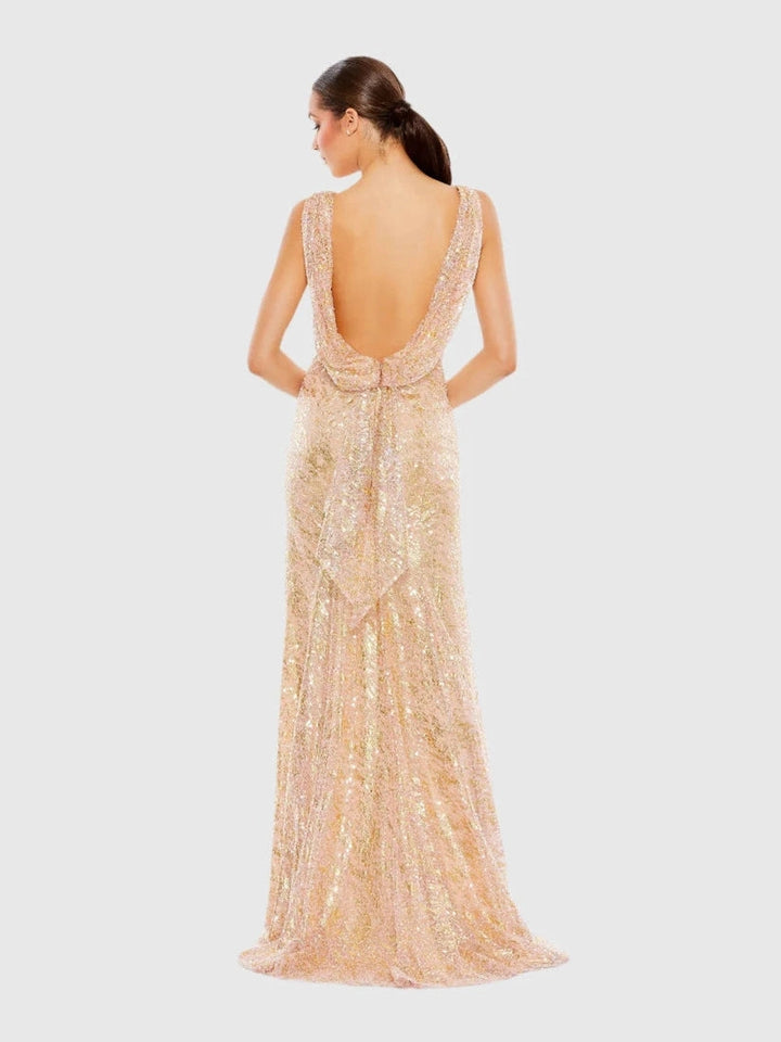 Sleeveless High Neck Sequin Gown