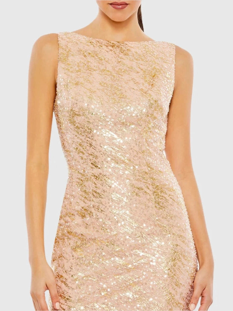 Sleeveless High Neck Sequin Gown
