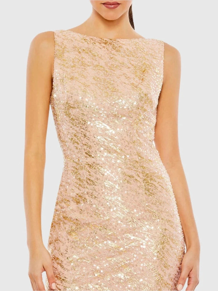 Sleeveless High Neck Sequin Gown
