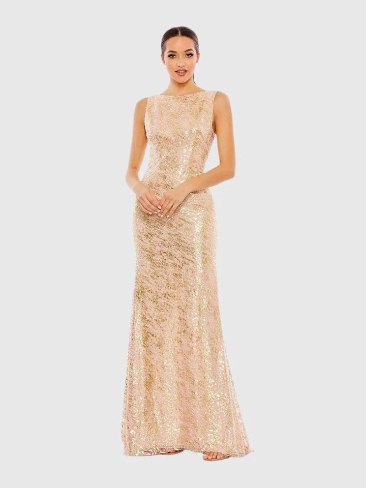 Sleeveless High Neck Sequin Gown