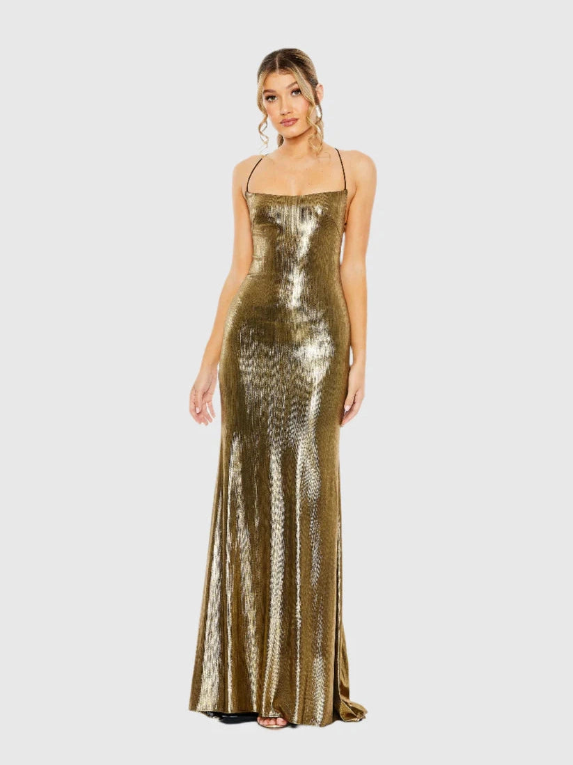 Metallic Corset Back Column Gown