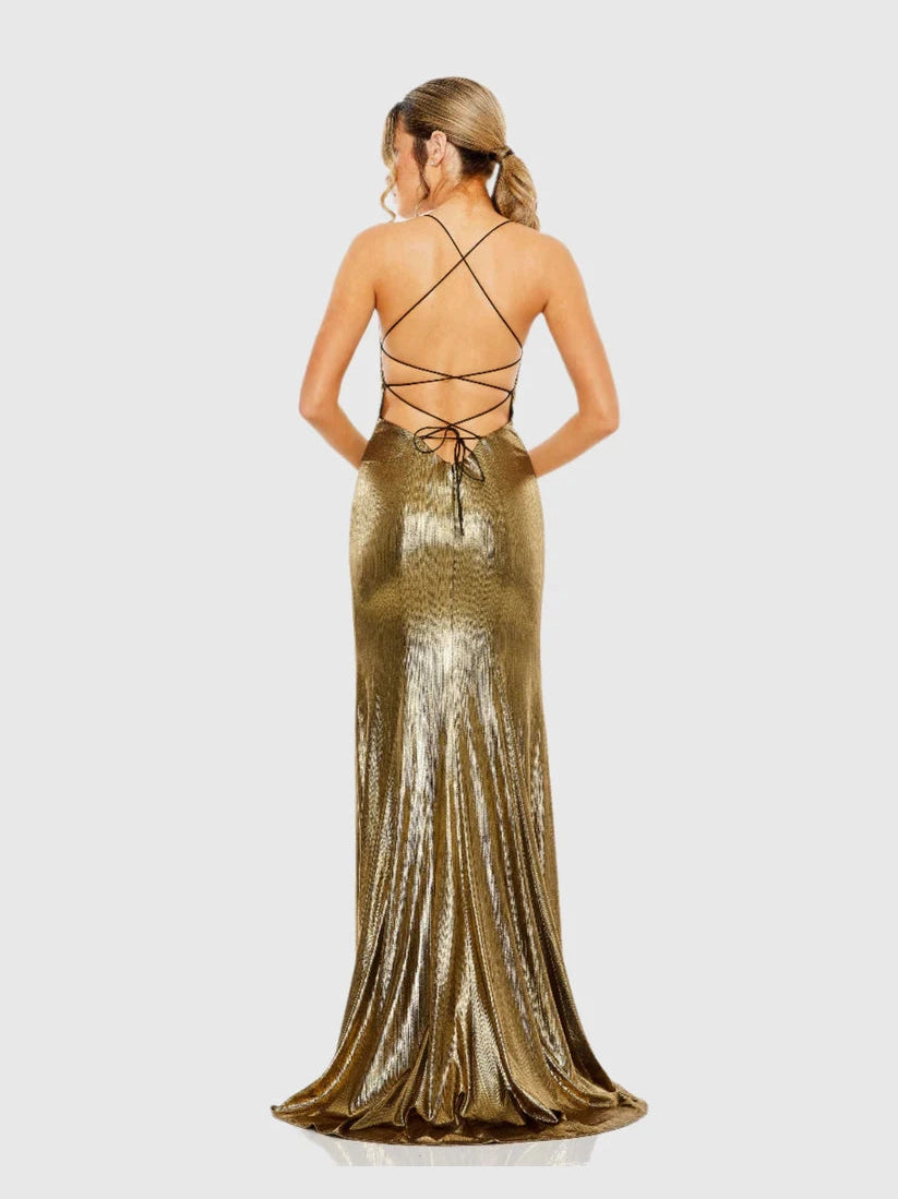 Metallic Corset Back Column Gown
