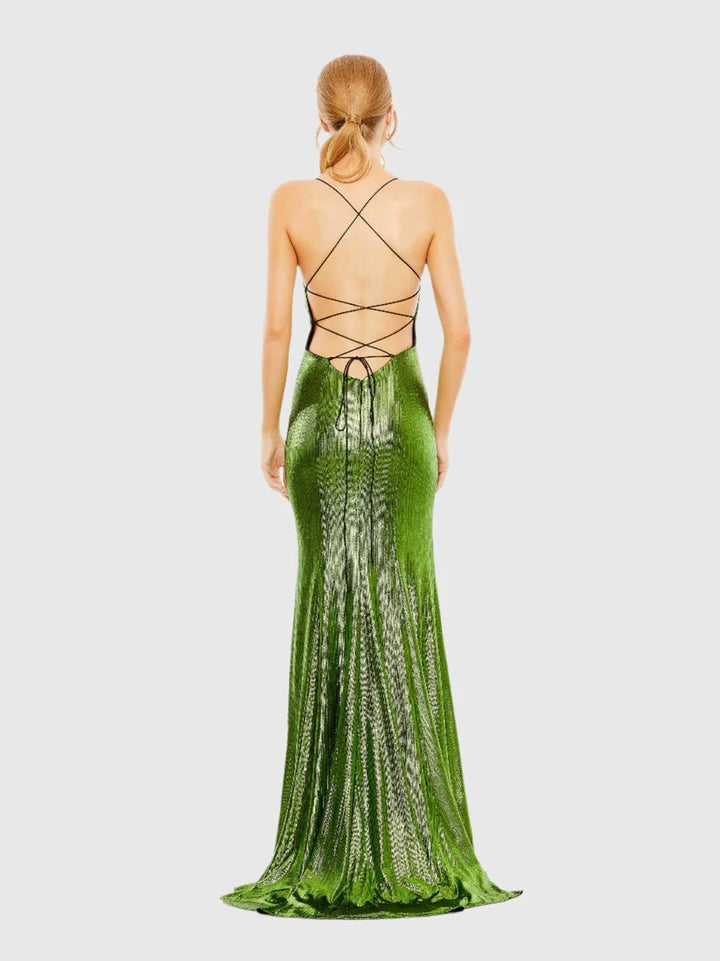Metallic Corset Back Column Gown
